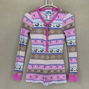 Forever 21 Hello Kitty And Friends Sleepshirt Romper Pink Fair Isle Womens M
